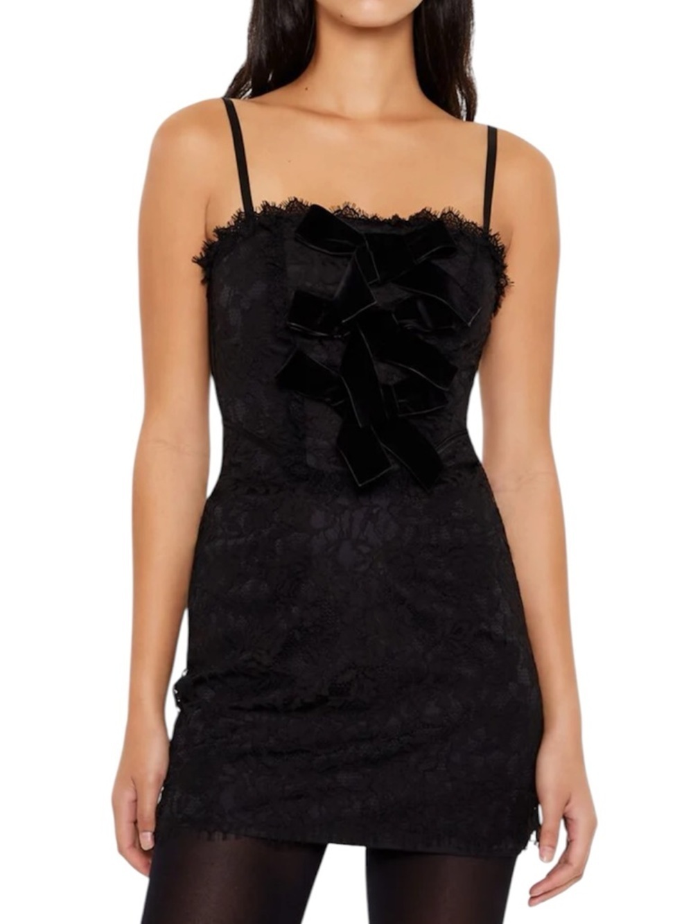 Forever 21 Eyelash Lace Bow Mini Dress Black Spaghetti Strap NWT Size XL
